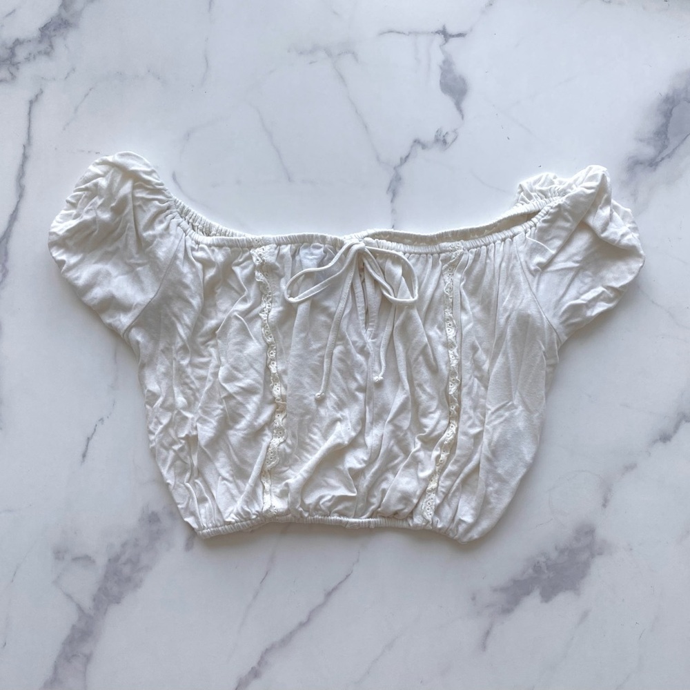 Forever 21 Cream Off the Shoulder Crop Top